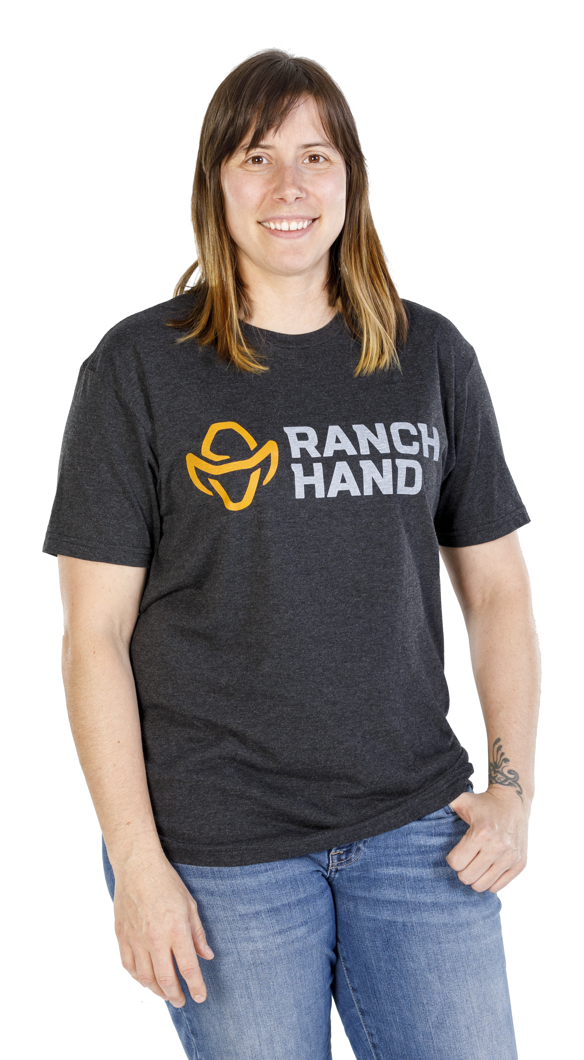 Woman Wearing Vintage Black Ranch Hand Essential T-shirt