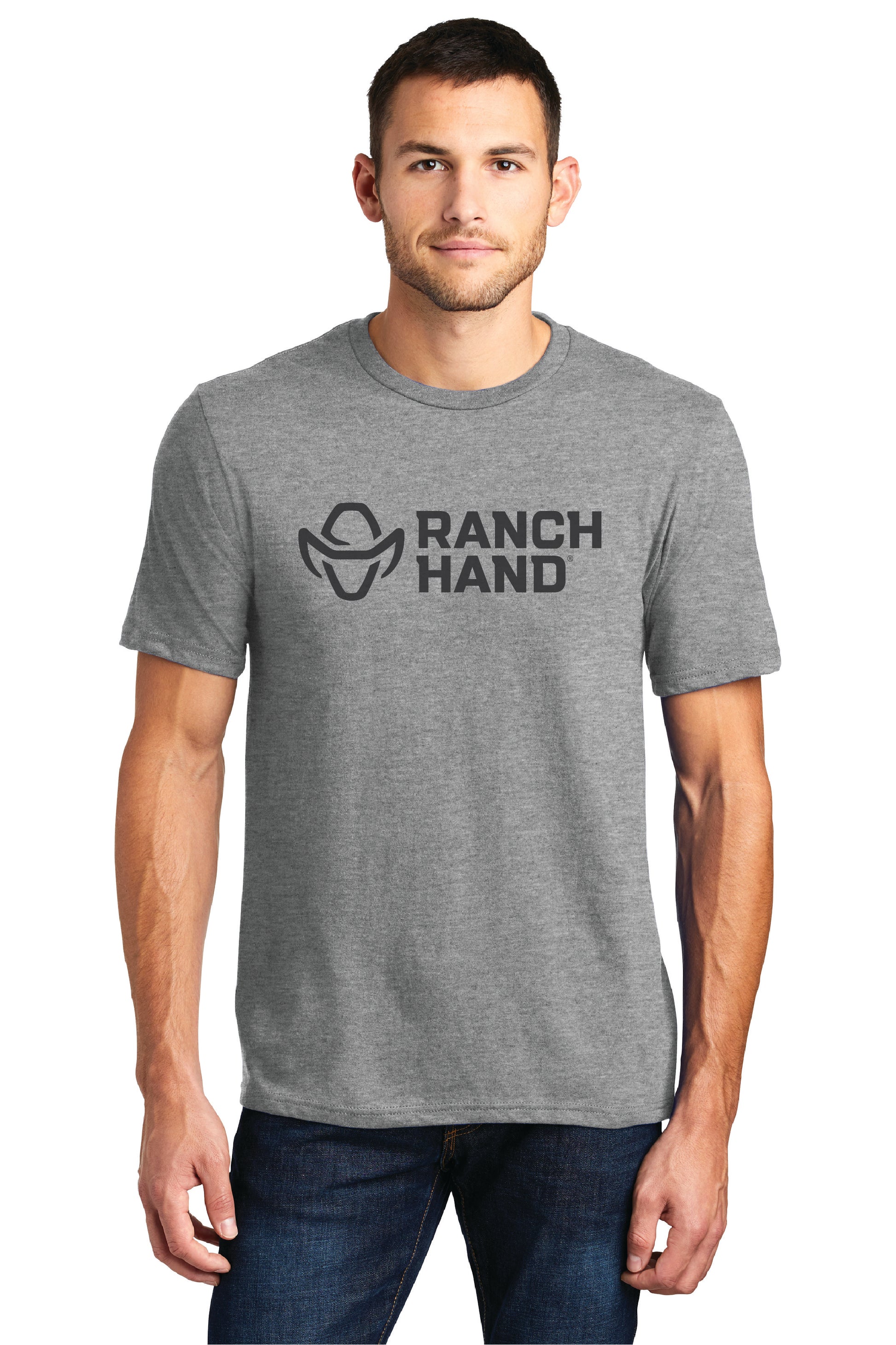 Man Wearing Grey Ranch Hand Essential T-shirt
