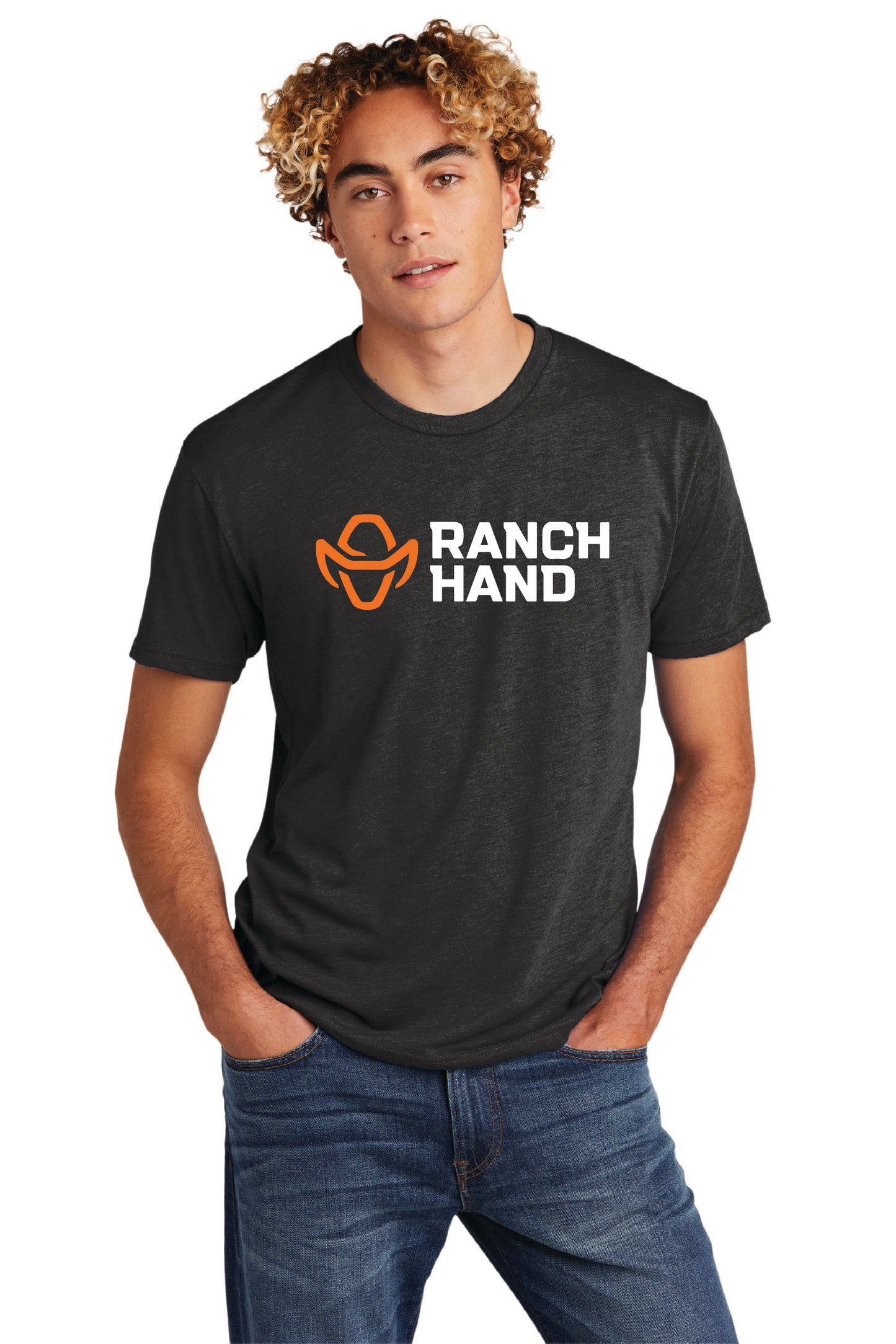 Man Wearing Vintage Black Ranch Hand Essential T-shirt