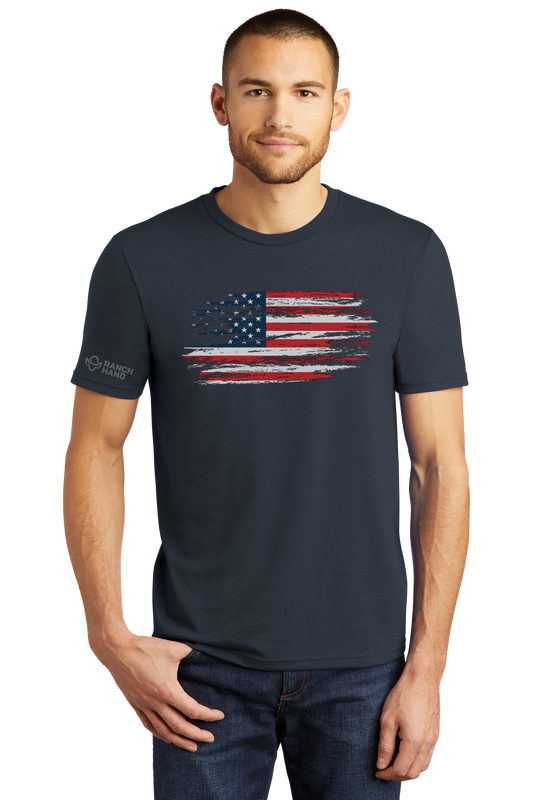 Man Wearing Ranch Hand Americana T-shirt