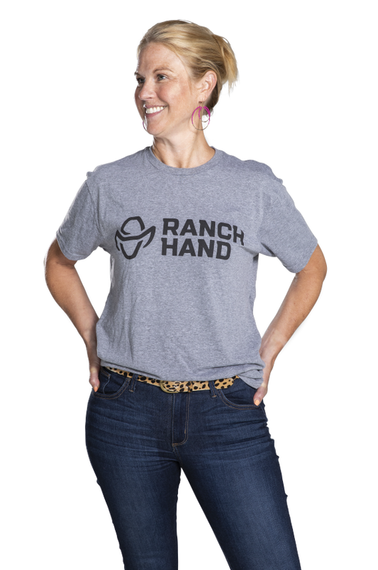 Woman Wearing Grey Ranch Hand Essential T-shirt