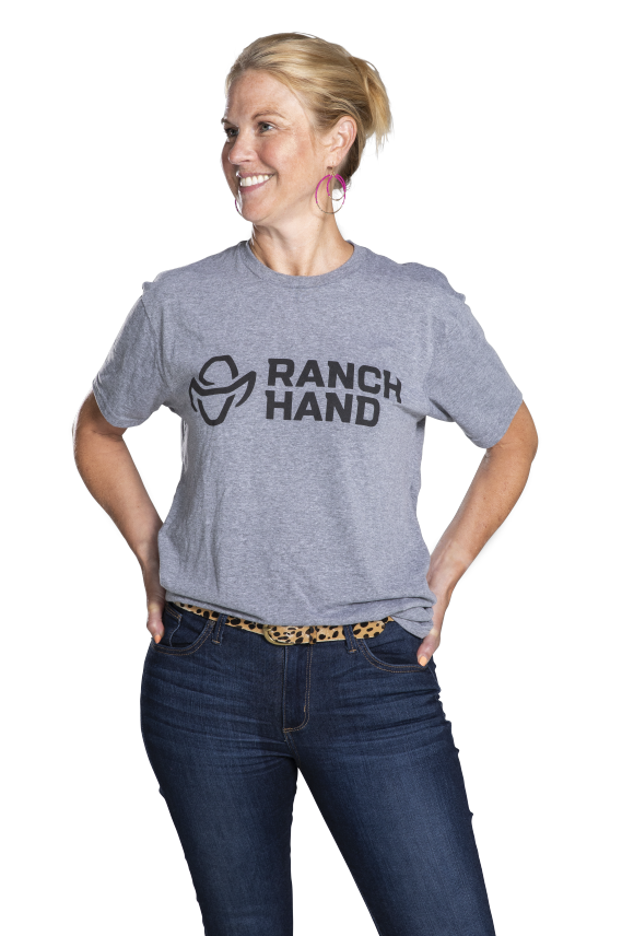 Woman Wearing Grey Ranch Hand Essential T-shirt